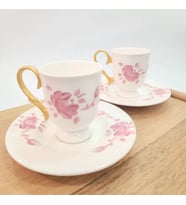 Pembe gül desen el yapımı kahve fincanı 2'li takım (Çok Renkli)