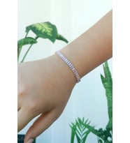 Pembe Zirkon Taşlı Baget Model Gold Su Yolu Bileklik