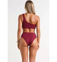 Kadın Bikini Takımı Tek Omuz Kaplı Yüksek Bel Slip Dalgıç Örme Kumaş Aksesuarlı Kolsuz Üst Alt Set