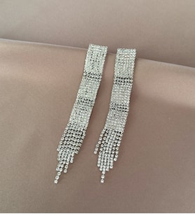 Zirkon Taşlı Sallantılı Uzun Abiye Küpe (Gümüş)