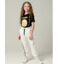 Kız Çocuk Lemon Tshirt Baskılı Paçası Lastikli Eşofman Takım (Siyah Beyaz)