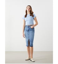 LCWAIKIKI Classic Mavi Dar Fit Kadın Jean Etek
