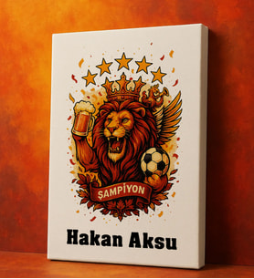 BK Gift Kişiye Özel Sarı Kırmızı 5 Yıldız Aslan Taraftar Tasarımlı Kanvas Tablo-7, Taraftar Hediyesi, Doğum Günü Hediyesi, Arkadaşa Hediye