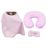 Sevibebe Anne Bebek Minderi Emzirme Yastığı Emzirme Örtüsü 3'lü Set Pembe Yıldız Desen 75-2