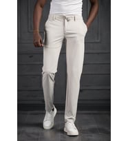 Beli Lastikli Ve İplikli Likralı Yazlık İnce Paraşüt Kumaş Jogger Pantolon (Krem)