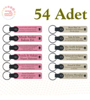 Pembe & Sütlü Kahve, 54’lü Set, İsim ve Mesajlı Deri Anahtarlık, Kafe Müşterilerine Küçük Teşekkür