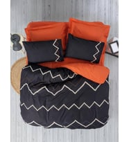 Cotton Box Puff Nakışlı Ranforce Çift Kişilik Nevresim Takımı Mirely Siyah Kiremit