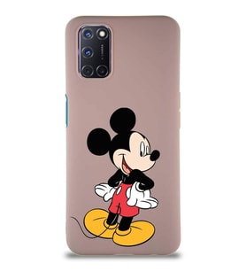 Oppo A92 Soft Premier Kapak Mickey Mouse-D Tasarımlı Silikon Kılıf - Pudra (Şeffaf)