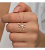 925 Ayar Gümüş Rose Uğurlu Yusufçuk Kadın Kolye (KUTULU) (Rose - Gold)