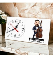 Kontrobas Sanatçısı Müzisyen Erkek Karikatürlü Masa Saati