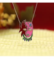Yeşil Taşlı Mineli Rengarenk Maske Gümüş Kolye