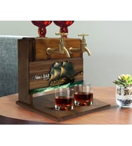 BK Gift Kişiye Özel Kabartma Gemi Tasarımlı Çift Musluklu Doğal Ahşap İçki Standı-9, İçki Standı, Doğum Günü Hediyesi, Ev Hediyesi, Erkek Hediye