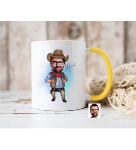 Bk Gift Kişiye Özel Kovboy Karikatürlü Sarı Kupa Bardak-1, Sevgiliye Hediye, Arkadaşa Hediye