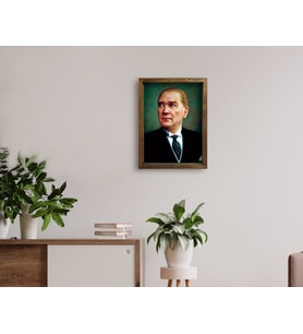 BK Home Atatürk Tasarımlı Doğal Masif Ahşap Çerçeveli Tablo 45x65cm-13