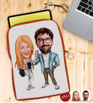 BK Gift Kişiye Özel Sevgililer Karikatürlü Taşınabilir Koruyucu Tablet Kılıfı & Organizer Çanta - Turuncu-93