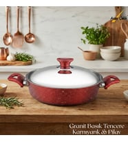ARZU ÇELİK 26 Cm Granit Karnıyarık & Pilav Tenceresi Çelik Kapak - Kırmızı