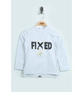 Toontoy Kız Çocuk Sweatshirt Fixed Varak Baskılı ( Gri-Melanj)