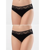 Türen Kadın Beli Dantelli Likralı 2li Pamuklu Bikini Külot (Siyah)