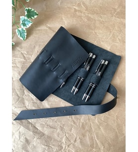 ALESTA LEATHER İsme Özel El Yapımı Hakiki Deri Rulo Kalemlik / Rulo Fırçalık (Siyah)