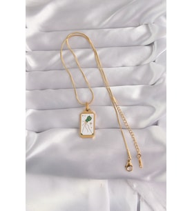 316L Çelik Gold Renk Beyaz Mineli Tarot Kolye 5886 - SSSSSS9168-5928