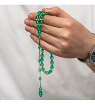 Sıkma Kehribar 925 Ayar Gümüş Tesbih (Bej)