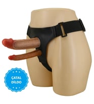 OdinsShop Çift Taraflı 4 cm Dolgulu Realistik İçi Boş Çatal Protez Strapon Dildo