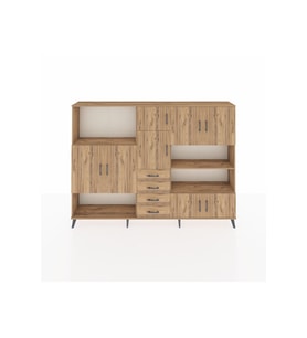 Arges Dolap 9 Raflı 4 Çekmeceli 8 Kapaklı 220x30x163 Çam-Çam