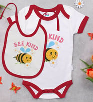 BK Kids Be Kind Tasarımlı Kırmızı Bebek Body Zıbın ve Mama Önlüğü Hediye Seti-2