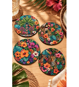 Safari Bardak Altlığı 4'lü Set 9 cm, 3 mm MDF, UV Baskı, Dekoratif Bardak Altlık