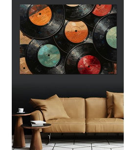 Nostaljik Vinil Plaklar Ve Müzik Dekoratif Kanvas - Mdf Ahşap Tablo
