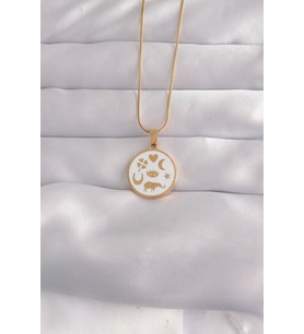 316L Çelik Gold Renk Beyaz Mineli Karışık Figürlü Tarot Kolye 5886 - HPSBYI7384-3226