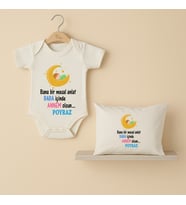 Pia Baby B40 %100 Pamuk Bana Bir Masal Anlat Baba İçinde Annem Olsun Yazılı İsme Özel Tasarlanabilir Bebek Body Ve Yastık Kılıfı (Ekru)