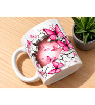 3D Efektli Pembe Kelebek Desenli Kelebek Severlere Hediye Porselen Kupa Bardak