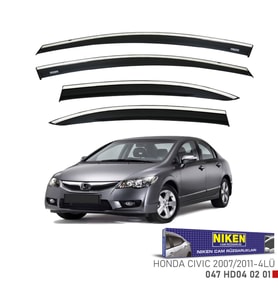 HONDA CIVIC 2007-2011 KROMLU CAM RÜZGARLIĞI  4'lü Set Niken Marka