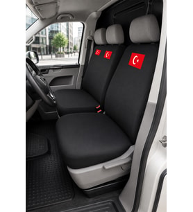 Volkswagen Transporter 5+1 - Siyah Penye Oto Koltuk Kılıfı - Türk Bayrağı Baskılı