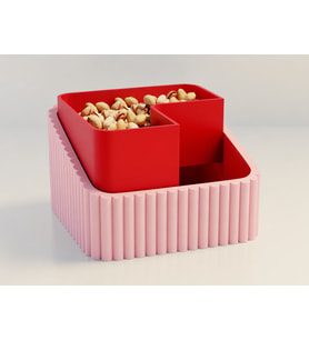 3D Baskı Fıstık Kasesi - Çift Hazneli Kabuk Ayırıcı Sunum Kasesi - Pembe Kırmızı