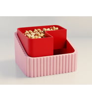 3D Baskı Fıstık Kasesi - Çift Hazneli Kabuk Ayırıcı Sunum Kasesi - Pembe Kırmızı