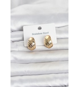 316L Çelik Gold Renk Desenli Yarım Halka Model Kadın Küpe TJ-BKP11807