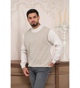 Woolen World Balıkçı Yaka Desenli Yünlü Erkek Triko Kazak (Krem)