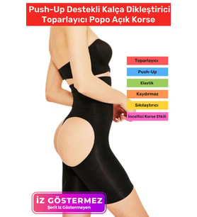 İz Göstermeyen Yüksek Bel Kayma Önleyen Silikonlu Rahat Kalça Popo Dikleştirici Toparlayıcı Korse (Siyah)