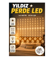 Yıldız Desenli Perde Tipi Peri Led 3x3 Metre Dekoratif Işıklandırma