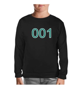 Squid Game-Number 001 Siyah Çocuk Sweatshirt