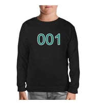 Squid Game-Number 001 Siyah Çocuk Sweatshirt