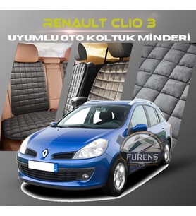 Renault Clio 3 Antrasit Renk Tay Tüyü Cepli & Terletmez Sırtlı Oto Koltuk Minder Seti - Koltuk Koruma Kılıfı (ÖN & ARKA TAM SET)
