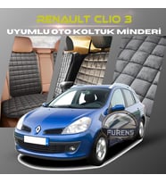 Renault Clio 3 Antrasit Renk Tay Tüyü Cepli & Terletmez Sırtlı Oto Koltuk Minder Seti - Koltuk Koruma Kılıfı (ÖN & ARKA TAM SET)