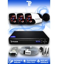 PICAM 3 Kameralı Panda 3 Dış Kamera Set HDD'siz Full HD Gece Görüşlü Güvenlik Kamerası Sistemi
