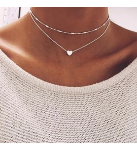 Gümüş Renk Gerdanlık Kolye Kadınlar İçin Top Zincir Kalp Kolye