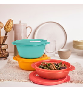 Tupperware Mikro Oval Kap 3lü Set (1L,1.5L,2L) Mavi-Turuncu-Kırmızı ESC