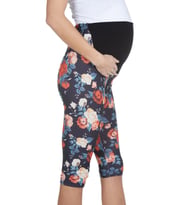 LuvmaBelly  Maternity 8018 - Pamuklu Göbek Destekli Çiçekli Kapri Hamile Tayt (Çok Renkli)