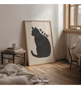Minimalist Siyah Kedi Duvar Sanatı